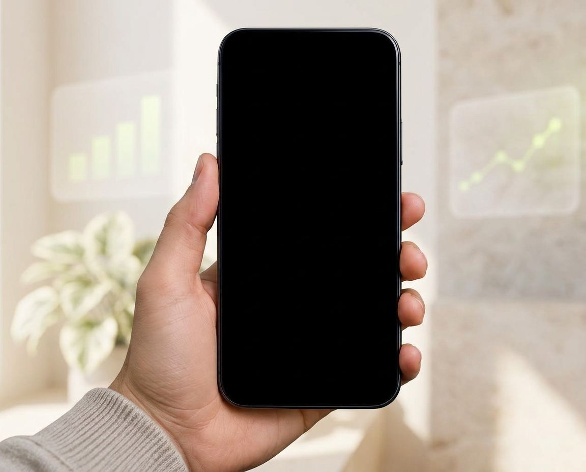 A hand holding a phone running predictedby.me research tests